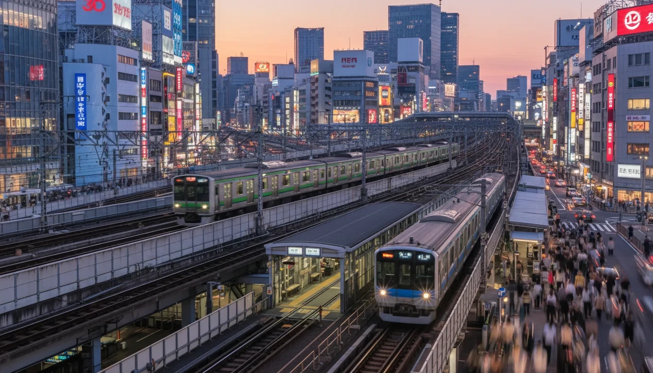 东京新宿电车轨道夜景