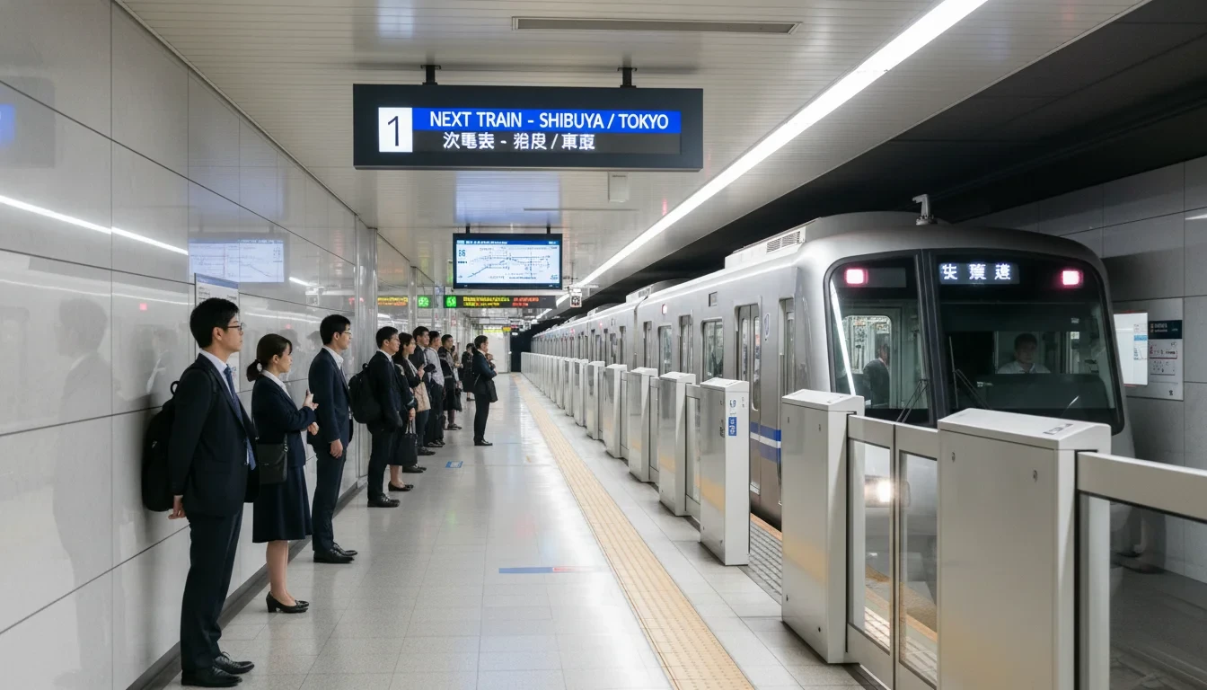 东京地铁站银色列车进站 （8字）